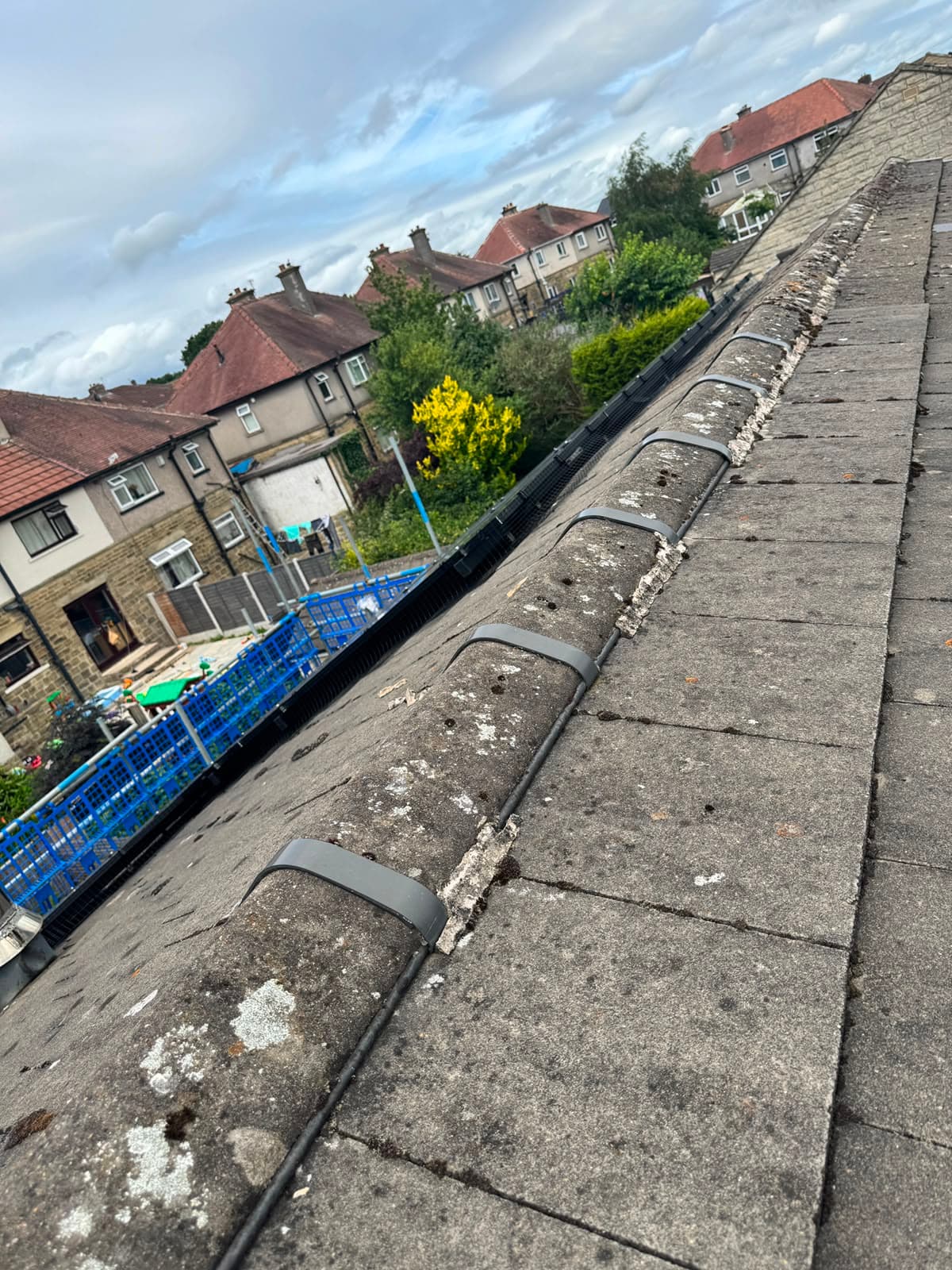 DC cabling dressed tidily over the roof ridge with securing clips