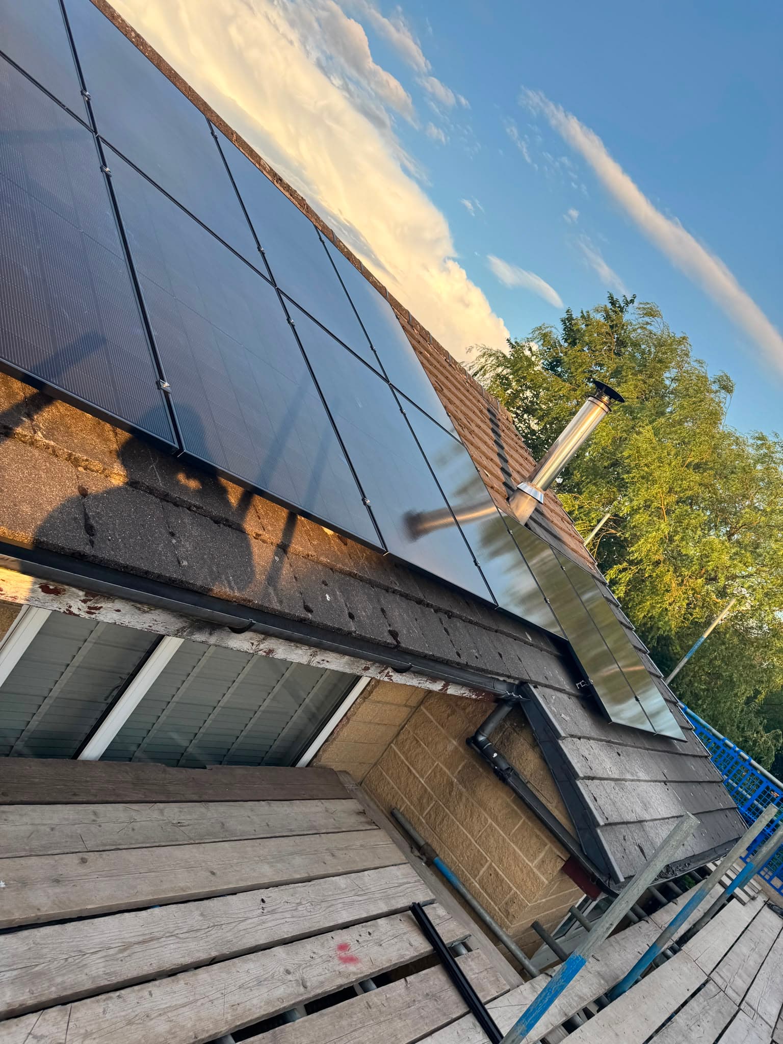 Alternate angle of the completed solar panel array on a residential roof