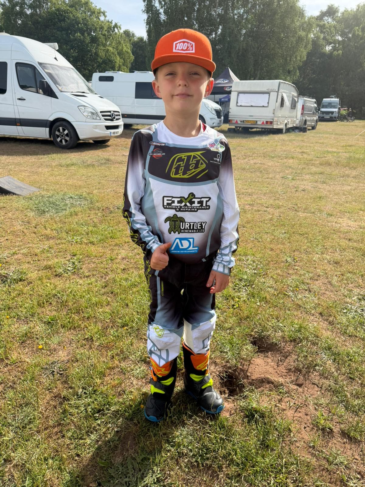 Tommy Craig wearing motocross gear with Turtley Renewable Ltd sponsorship logo